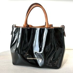Dooney & Bourke City Patent Patent Barlow Shoulder Bag Black Brown Leather